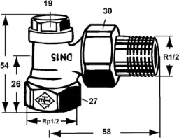 HEIMEIER Heimeier Rücklaufverschraubung Eckform 1/2" absperrbar – 0351-02.000