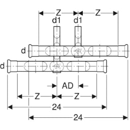 GEBERIT GE Mapress Carbon Steel Crossover Pair RP-K/RL right-left 18 x 15mm galvanized – 24003
