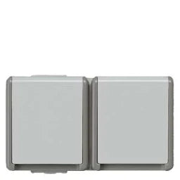 SIEMENS Schuko socket outlet, double, horizontal, DELTA fläche, IP44, surface-mounted, dark gray/light gray – 5UB4722