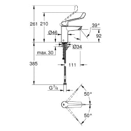 GROHE Grohe EH-WT-Batterie Eurosmart 23984_3 S-Size Verbrühschutz langer Hebel chrom – 23 984 003