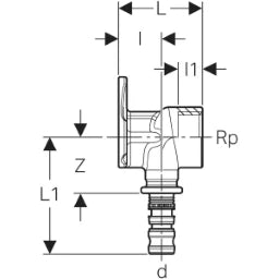 GEBERIT GE Mepla Connection angle, single, 90 deg. d20mm x Rp1/2, L5.2cm – 602.293.00.5