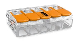 WAGO COMPACT Verbindungsdosenklemme 5-polig mit Hebeln, max. 4 mm², transparent – 221-415