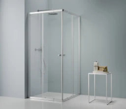 DUSCHOLUX Duscholux CLU Corner Entry 2-part 75-90cm with sliding doors, silver gloss, toughened safety glass – 9501010003