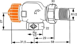 HEIMEIER Thermostatic Valve Body DN15 (1/2") Eclipse, Axial, nickel-plated – 3930-02.000