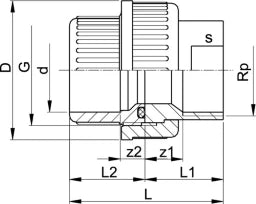 FISCHER GEORG GF Übergangsverschraubung PVC-U/1.4404 d 50x6/4" IG, Dichtung EPDM – 721540210