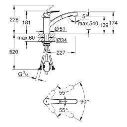 GROHE Grohe Eurosmart Einhand-SPT-Batterie fl. Auslauf auszb. Dual-Spülbrause chrom – 30 305 001