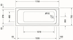 DURAVIT Duravit D-Code Bathtub Rectangular 1700x700mm, drain at foot end - 700098000000000