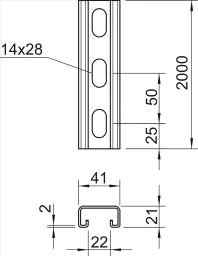 OBO Slotted channel, slot width 22mm 2000x41x21 Steel strip-galvanized - 1122918
