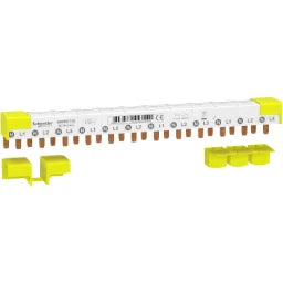 SCHNEIDER ELECTRIC Acti9 Phase Busbar Pin, 3P+N, 9mm Pin Spacing, 80A, 12 Modules, 4 End Caps – A9XPC712