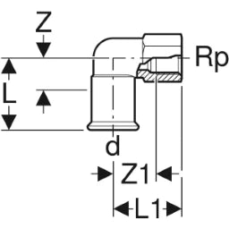 GEBERIT GE Mapress C-Stahl Uebergangswinkel 90 Gr. d22mm x Rp1/2 verzinkt – 21659