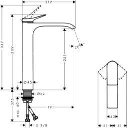 HANSGROHE HG Basin Mixer 250 Vivenis without Waste Set Highriser chr. - 75042000
