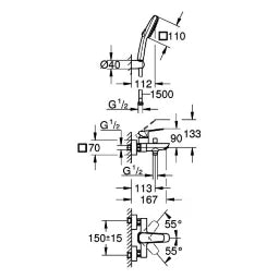 GROHE GROHE EH-Wannenbatterie Cubeo 101814 Wandmontage mit Brausegarnitur chrom – 101814 000 0
