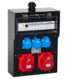 GIFAS Solid Rubber Surface-Mounted Distribution Box BR 7400 black IP44, 1xCEE32A, 1xCEE16A, 3xSchuko, RCD, MCB, KV - 136314