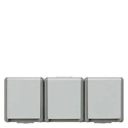 SIEMENS Schuko-Steckdose 3-fach waagrecht DELTA fläche IP44 AP dunkelgrau/hellgrau – 5UB4731