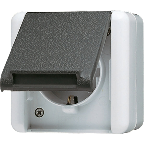 SCHUKOsocket, 16 A 250V ~, hinged lid, vertical, IP44, WG800 – 820W