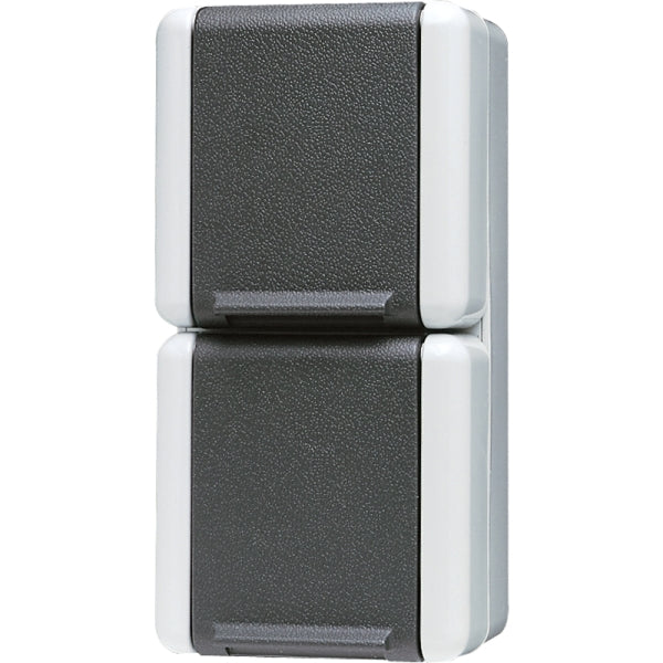 SCHUKO twin socket 16A 250V ~, hinged lid, vertical, IP44 – 822W
