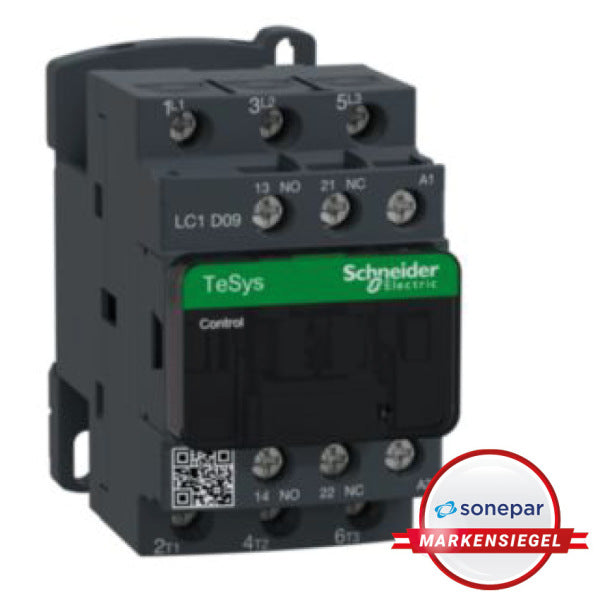 SCHNEIDER ELECTRIC Leistungsschütz, 3p+1S+1Ö, 4kW/400V/AC3, 9A, Spule 230V 50/60Hz – LC1D09P7