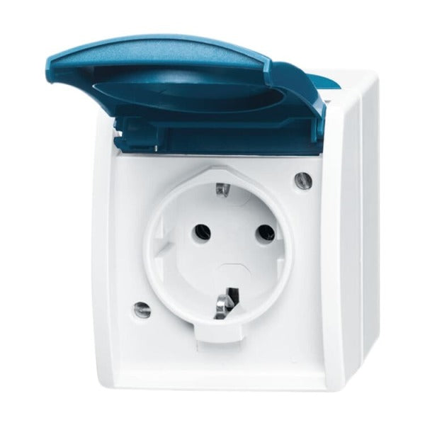 SCHUKO Steckdose mit Klappdeckel abschließbar 16 A grau/blaugrün - ocean – 2CKA002083A0818