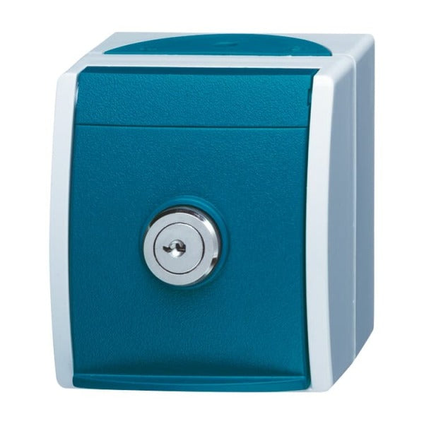 SCHUKO Socket with hinged cover, lockable, 16 A, grey/blue-green - ocean – 2CKA002083A0823
