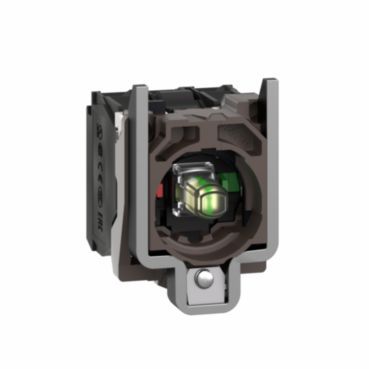 Auxiliary contact block+fixing collar, XB4, metal, white, LED, 1NO+1NC, 24VACDC – ZB4BW0B15