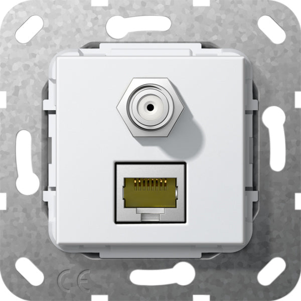 GIRA MJ RJ45 Cat.6A 10 Gbit SAT-F-Buchse Kpl. Einsatz Reinweiß – 569703