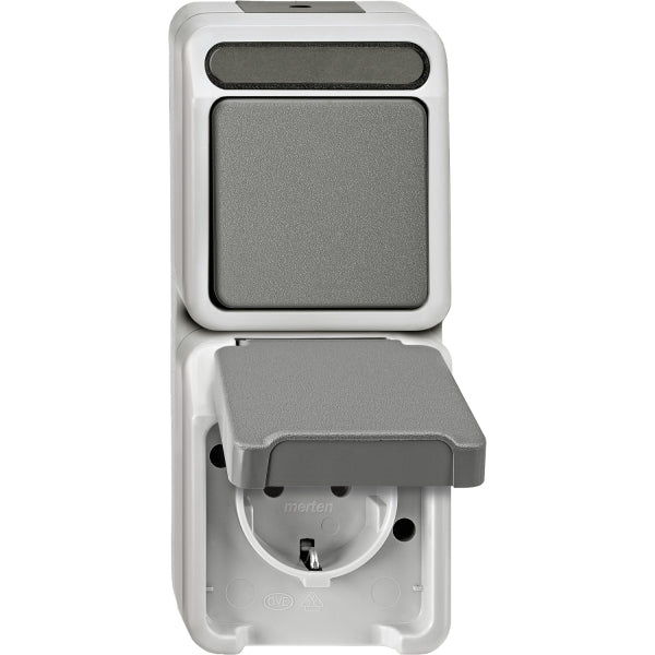 MERTEN Kombination SCHUKO-Steckdose/ Wechselsch alter, lichtgrau, AQUASTAR – MEG3495-8029