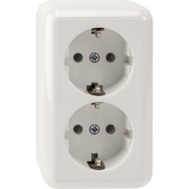 SCHUKO Twin Socket Outlet, polar white, SURFACE-MOUNTED – MEG2421-8719
