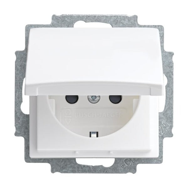 SCHUKO Socket Outlet Insert Safety+ with Hinged Lid alpine white - balanceSI – 2CKA002013A5384