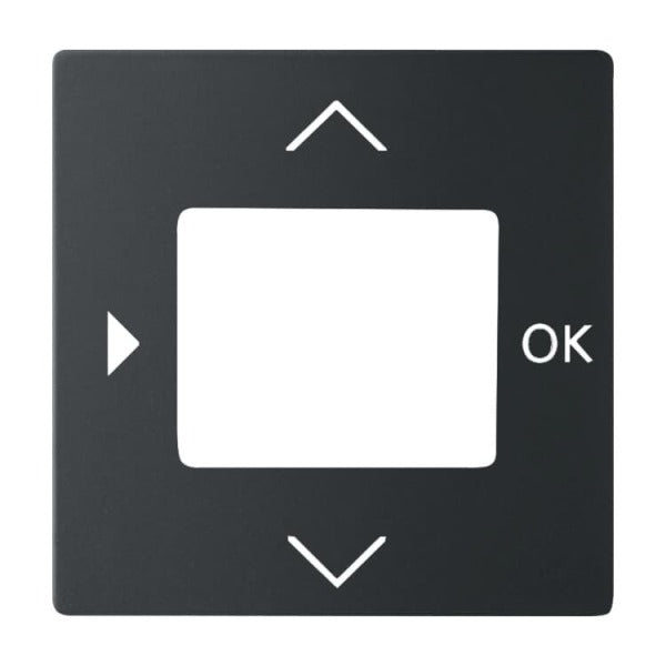 Central disk for time switch with imprint arrows OK black matt Platform 63 – 2CKA006430A0389