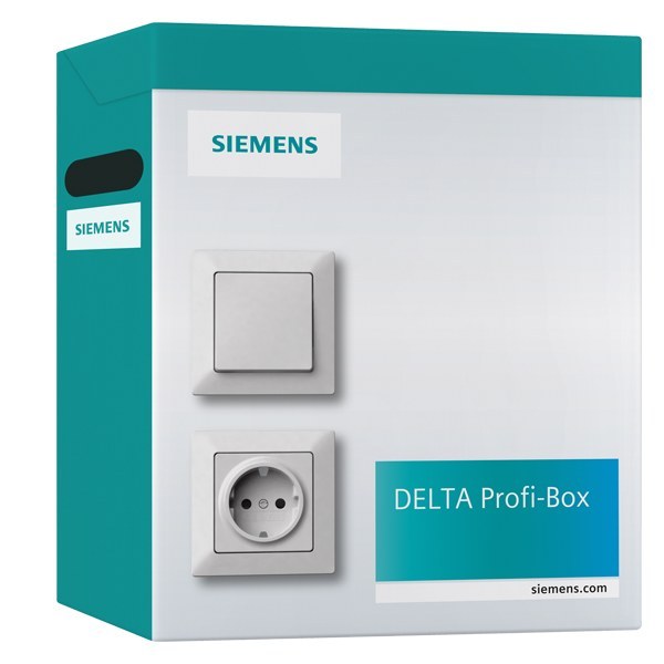 SIEMENS PROFI-Box mit 100 Schuko-Steckdosen mit Kinderschutz, DELTA line, titanweiß – 5UB15180KA