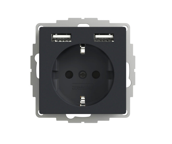 2 USB Schuko socket inCharge Pro 55, 2.4 A, 12W, matte anthracite – 106206