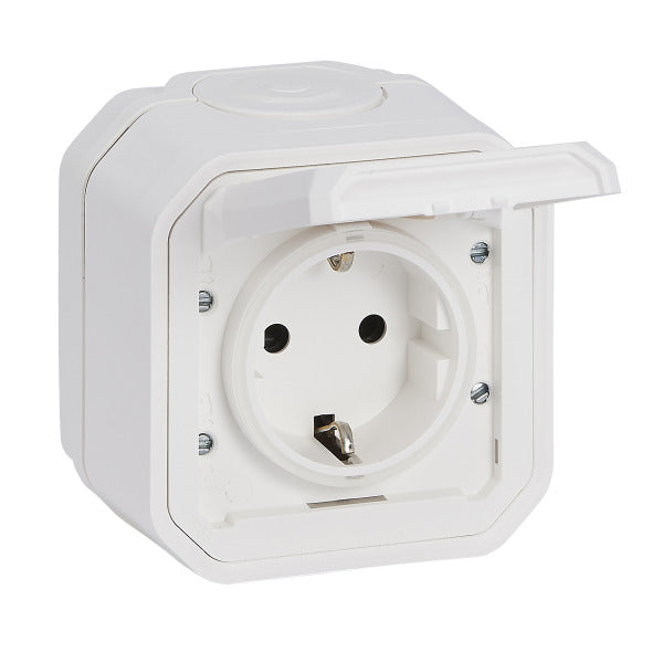 Plexo New FRUP Schutzkontakt-Steckdose Steckklemmen, EB, IP44, IK 08, Ultraweiß – 069770L