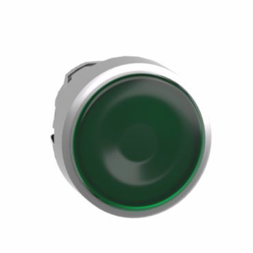 Illuminated push button, front element, Harmony XB4, metal,, 22mm, green, momentary, for universal LED, for legend holder – ZB4BA38