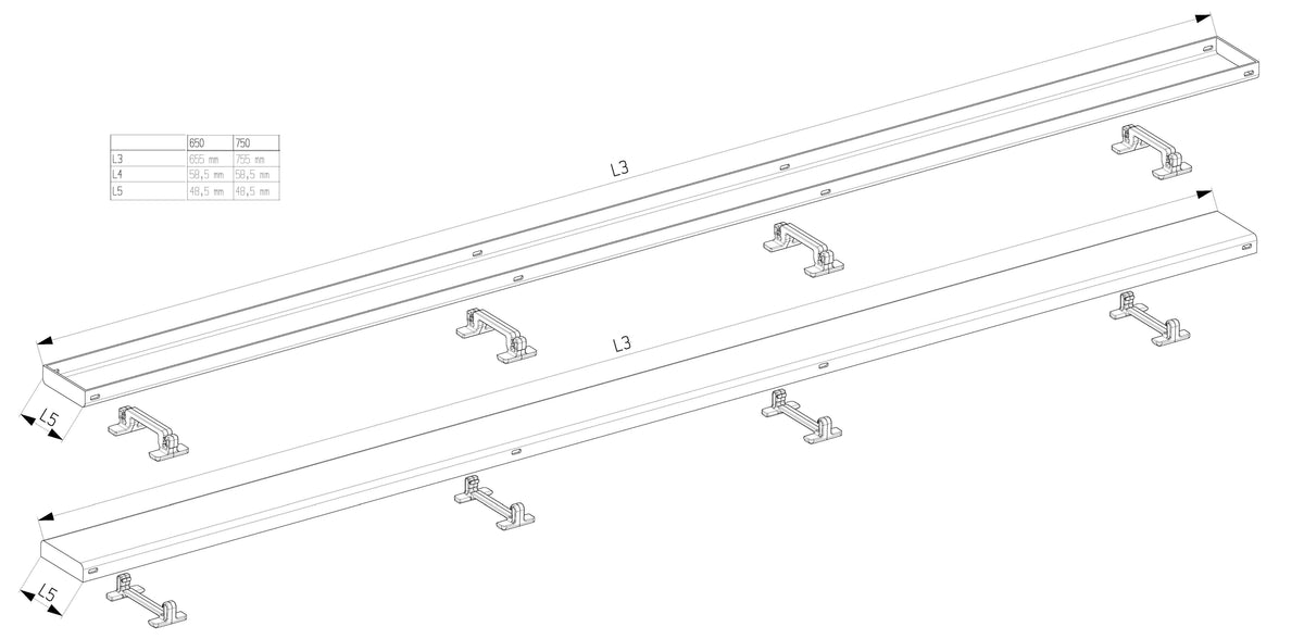 Alva Nova Rost Edelstahlabdeckung und zum Ausfliesen, zu Duschrinne 660mm - AQBFNODRR66.2