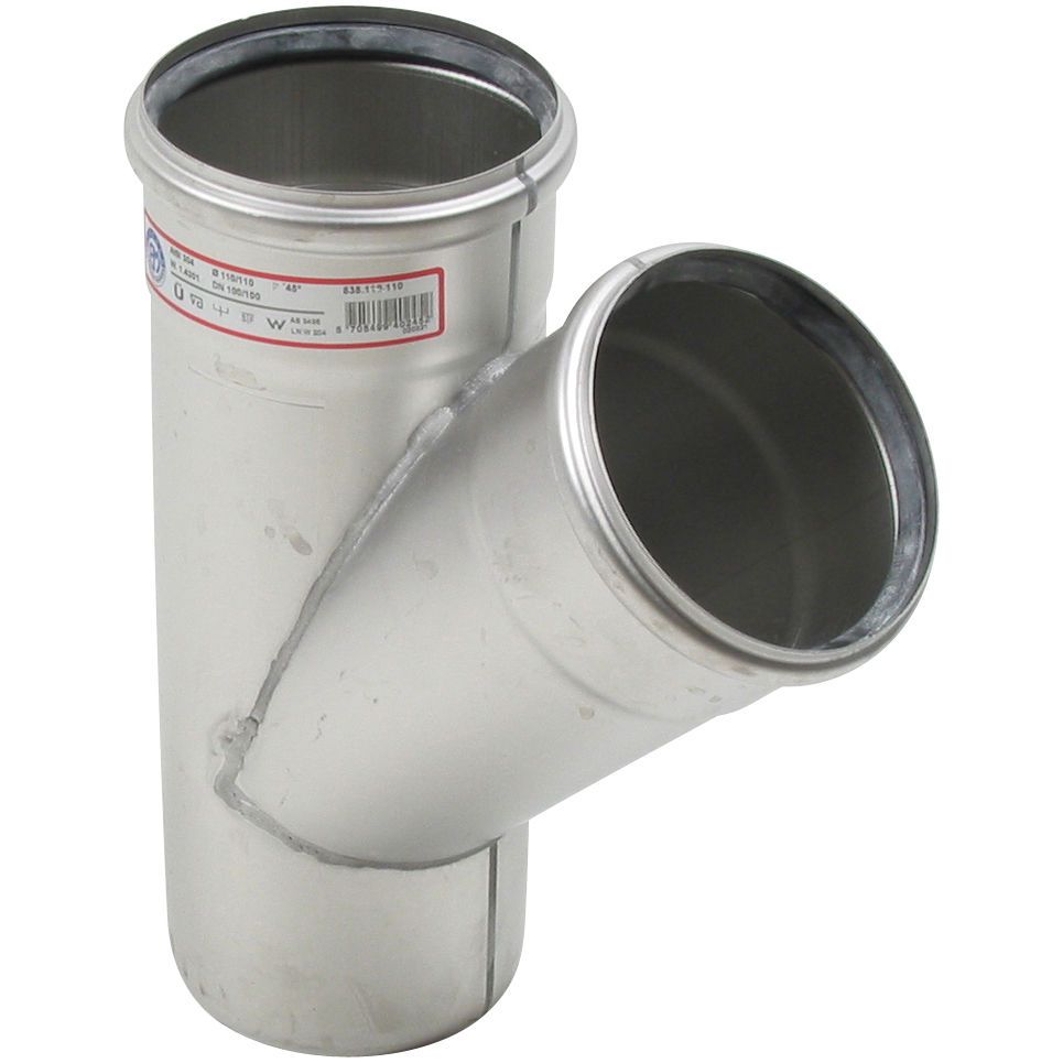 BLUECHER BLÜCHER EuroPipe Abzweiger 45 Grad für liegende Leitung, 1.4301, 50x50mm – 838.050.050
