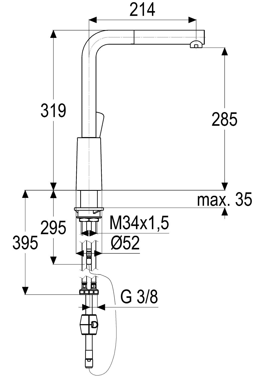 Alva Juna Spültischarm. H:31,9cm schwen. Auslauf, herausziehbar, Chrom - AQARJUSPT21
