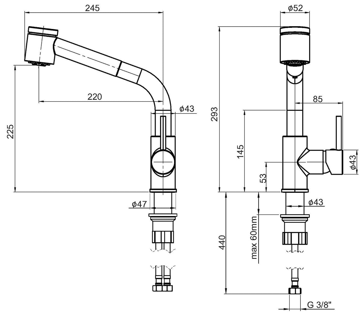 Alva Idea 1.0 Spültischarmatur mit herausziehbarer Brause, Schwarz Matt - AQARIDSPTHB.1S