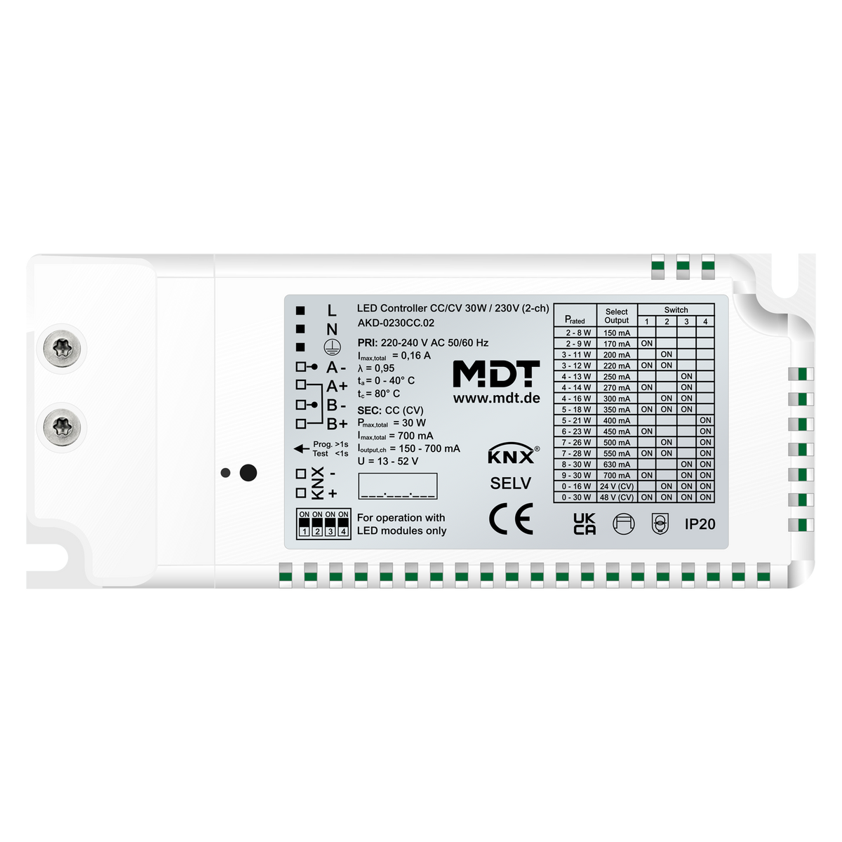MDT KNX LED Controller CC/CV 30 W / 230 V 2-Kanal – AKD-0230CC.02