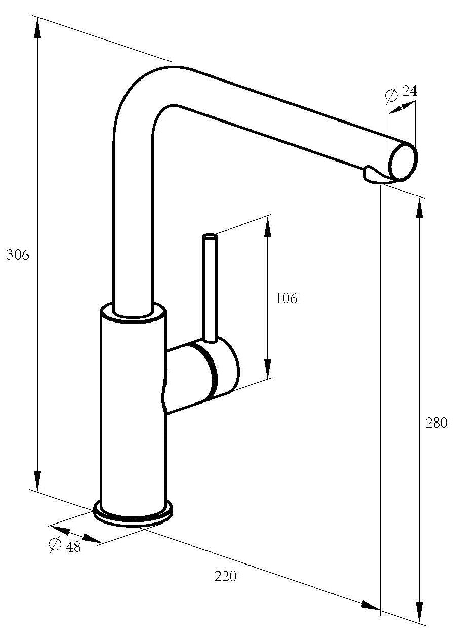 Alva Juna Spültischarmatur H: 30,6 cm schwenkbarer Festauslauf, Edelstahl - AQARJUSPT29E