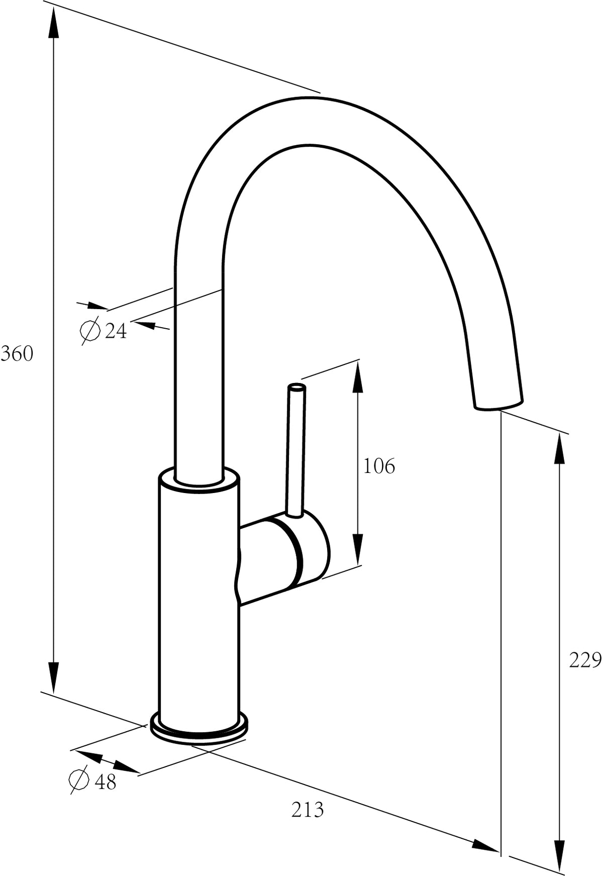 Alva Juna Spültischarmatur H: 36cm schwenkbarer Festauslauf, Edelstahl - AQARJUSPT31E