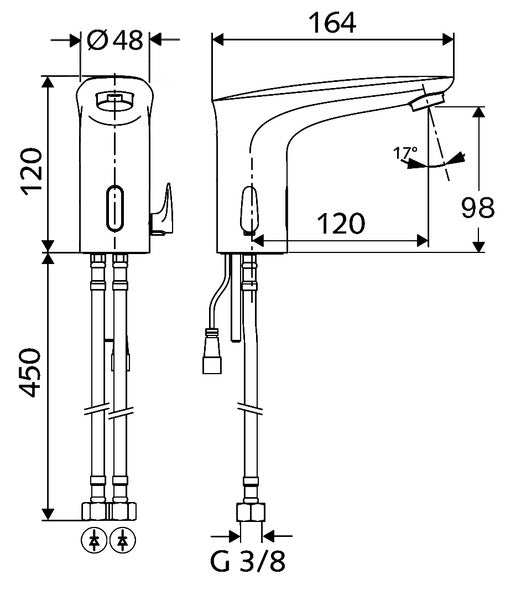 Alva Forta Waschtischarm. Chrom H: 12cm berührungslos, Mischw., Netzbetrieb - AQARFOWTMN3