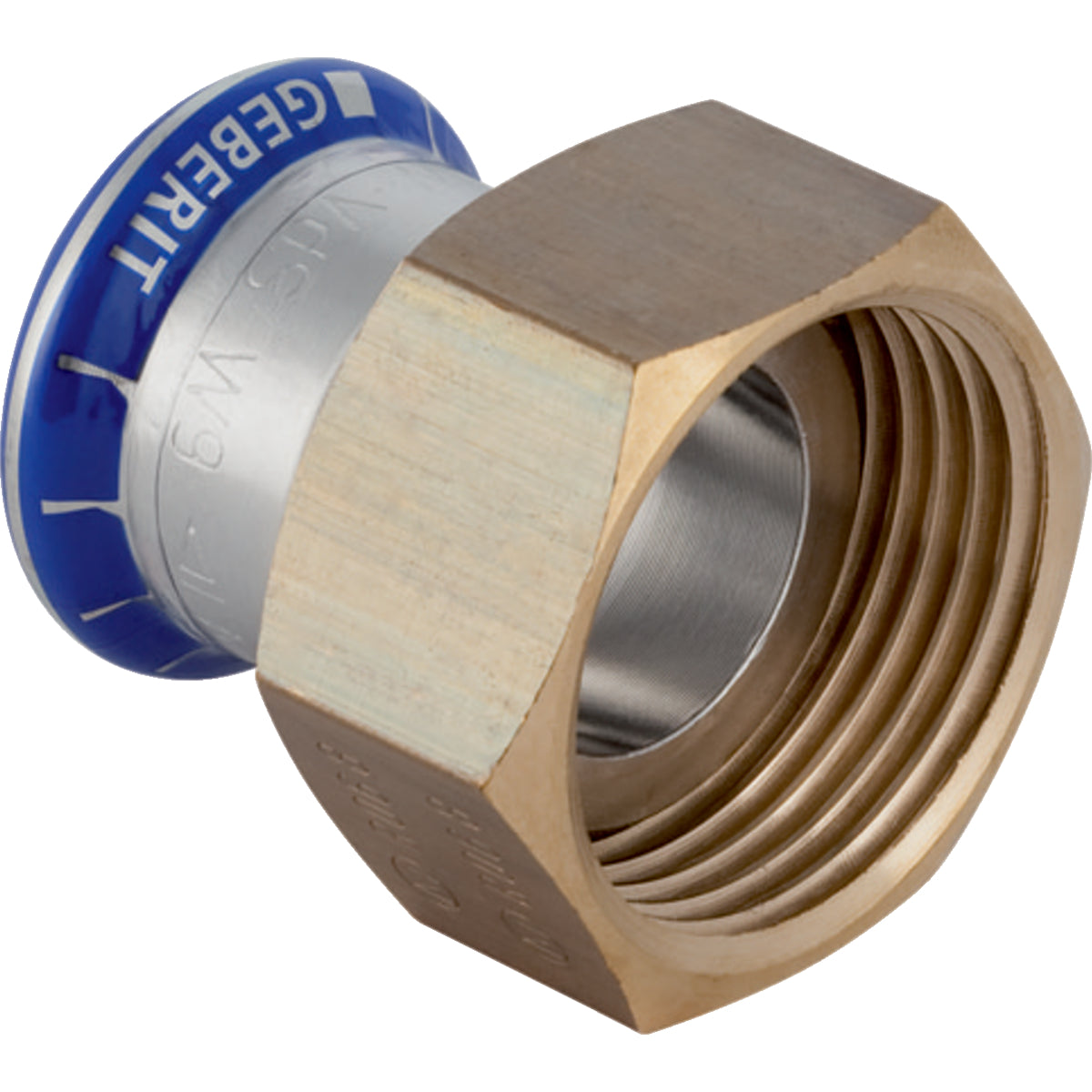 GEBERIT GE Mapress Edelstahl Uebergang mit UeWM aus Messing d22mm x G1 – 35034
