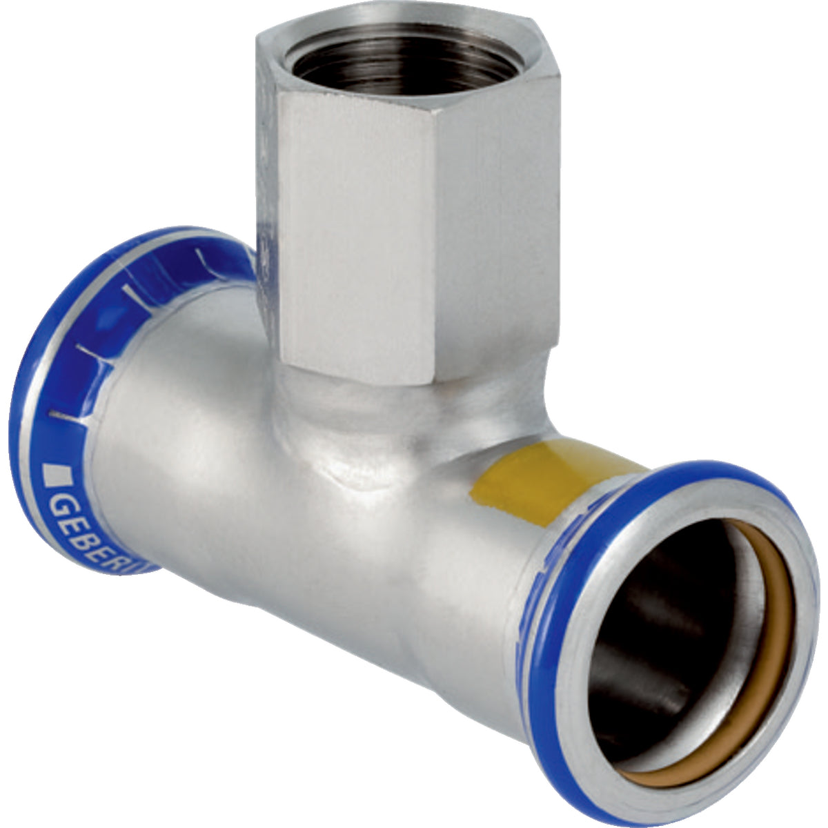 GEBERIT GE Mapress Edelstahl Gas T-Stk. mit Abgang d42mm x Rp1/2 x 42mm – 34061
