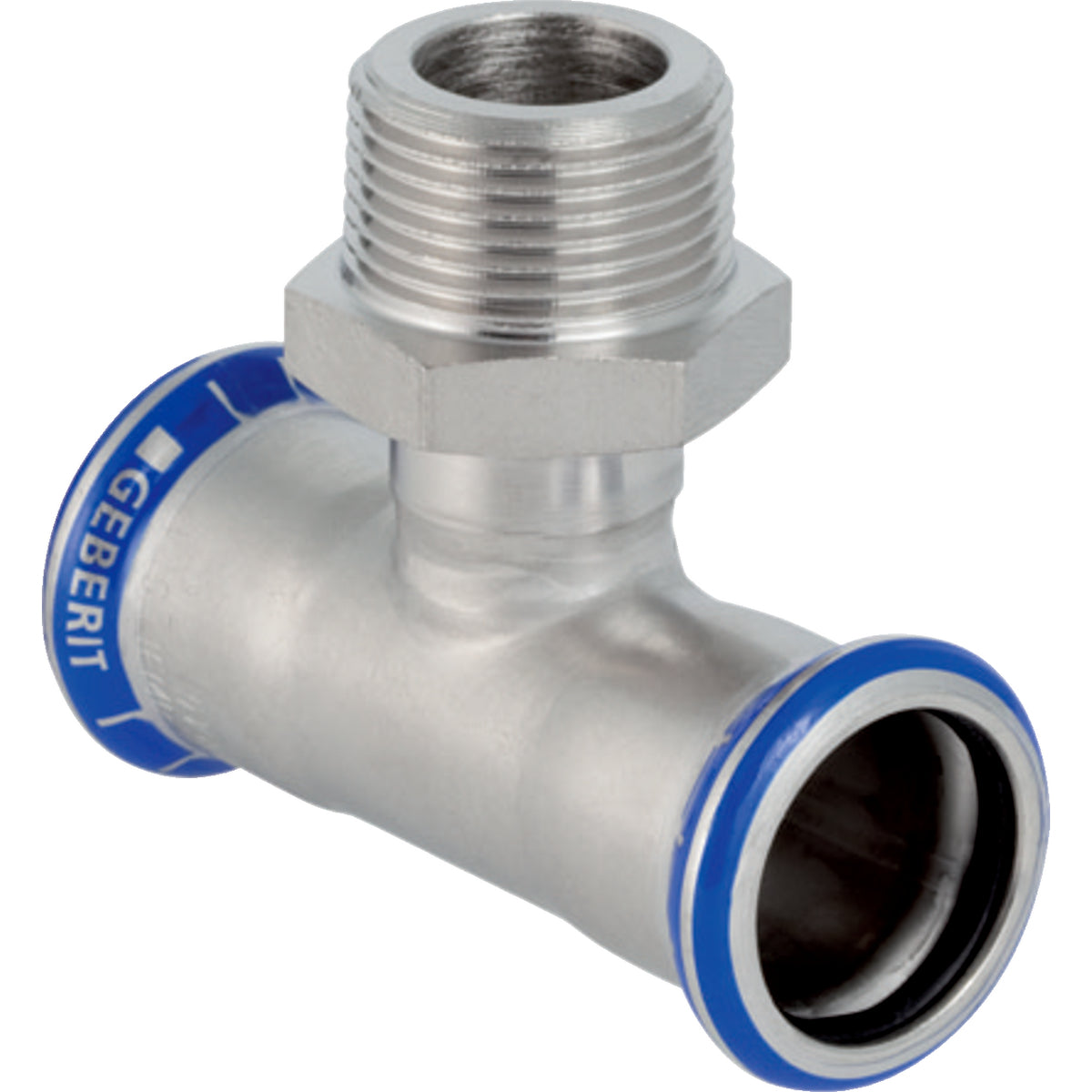 GEBERIT GE Mapress Edelstahl T-Stk. mit Abgang d22 x R3/4 x 22mm – 31458