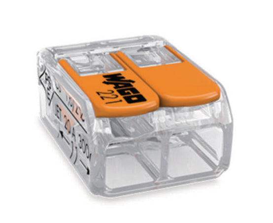 WAGO COMPACT Verbindungsdosenklemme 2-polig mit Hebeln, max. 4 mm², transparent – 221-412