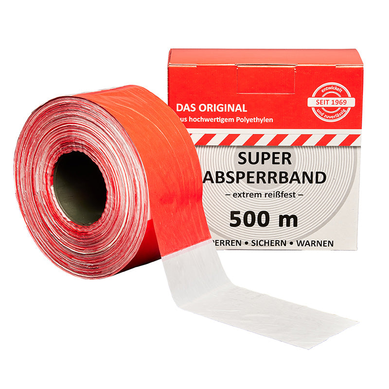 ALVA Absperrband Standart 500m 35 µm, beidseitig weiß-rot schraffiert - ATASBS
