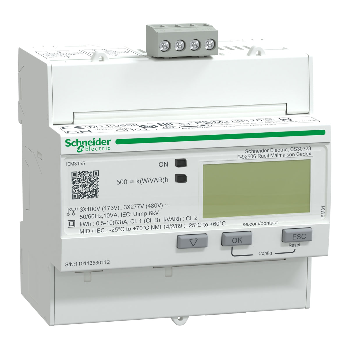 SCHNEIDER ELECTRIC Energiezähler iEM3155, 3-phasig, 63A, er weiterte Messfunktion, Modbus, 1E/1A, MI – A9MEM3155