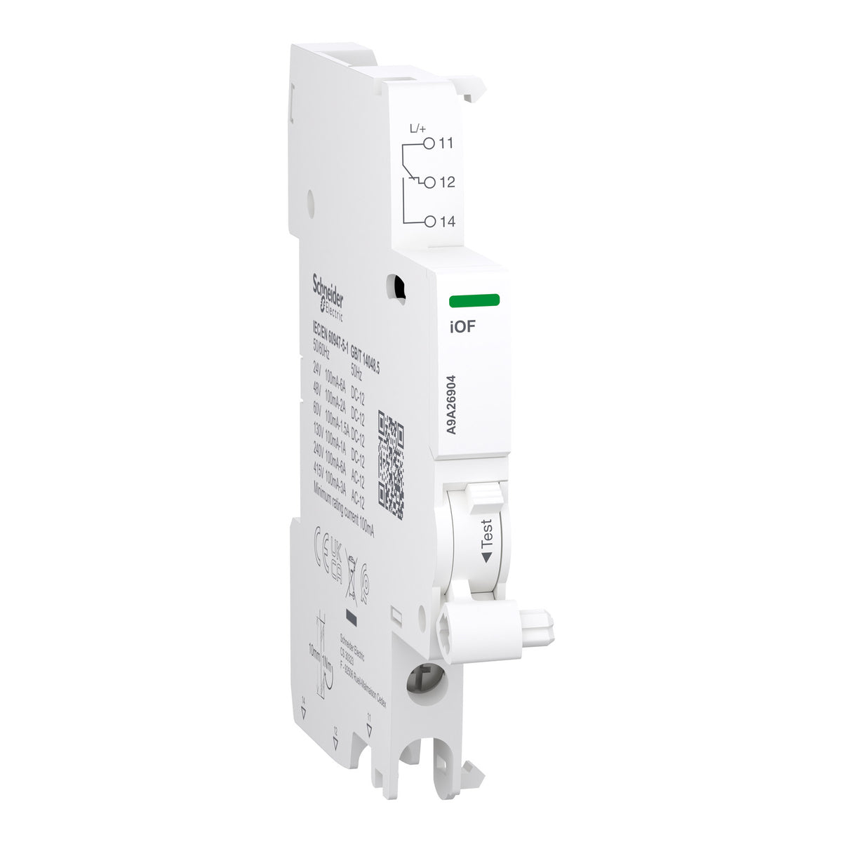 SCHNEIDER ELECTRIC Hilfskontakt, Acti9, iOF, 100mA bis 6A, 24VAC bis 415VAC, 24-130 VDC, Anschluss – A9A26904