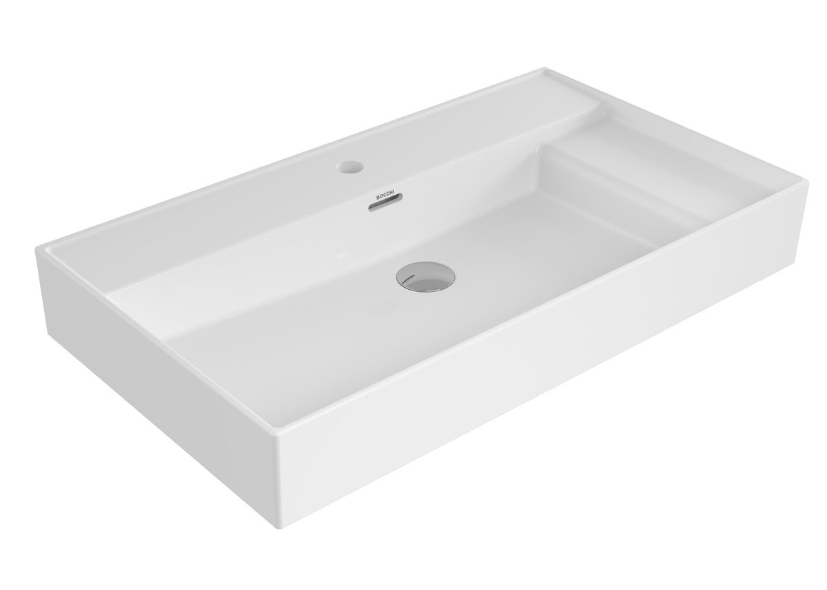 BOCCHI Bocchi Passion WT 80x46,5cm Ablage re. mit Hahn- und ÜL-Loch , weiß GL – 1537-001-0126