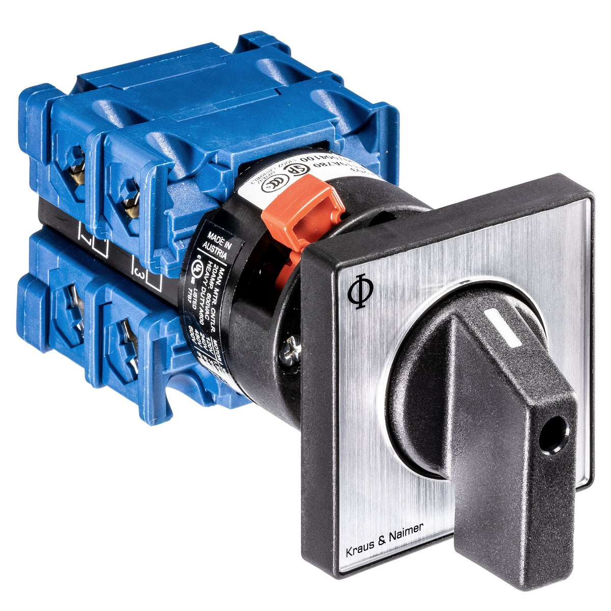 KRAUS&NAIMER Umsch.m.0,1p,60°,HAND-0-AUTO,4-Lochbef. Ith=20A, P=5,5 kW(AC3,400V AC),2x2,5 mm² – 70009121